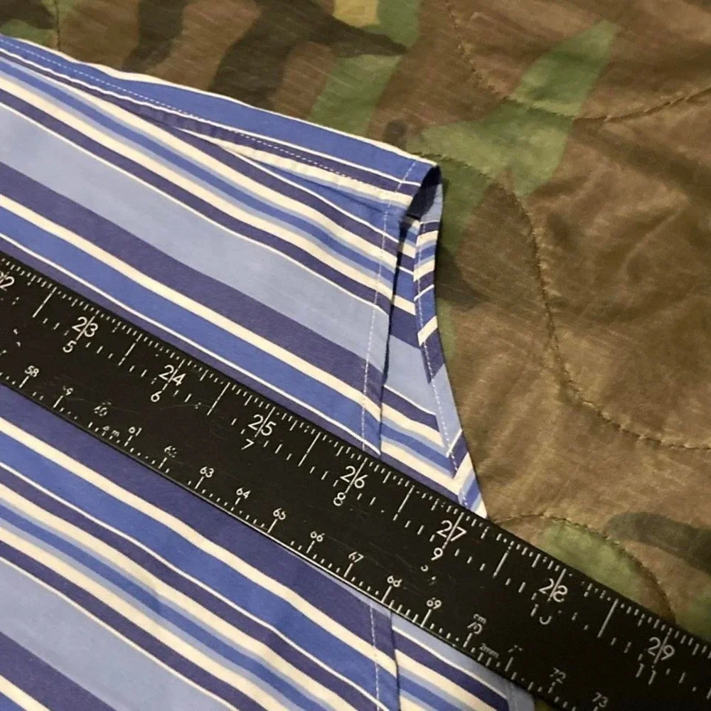 Polo Ralph Lauren blue vertical stripe button up shirt vtg cotton preppy L/24.5‎